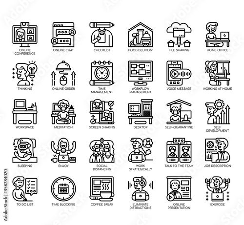 Set of work from home thin line and pixel perfect icons for any web and app project.