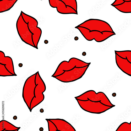 lips and beauty spot seamless doodle pattern, vector illustration