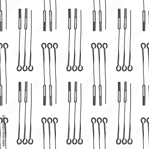 needles for tattoos seamless doodle pattern, vector illustration