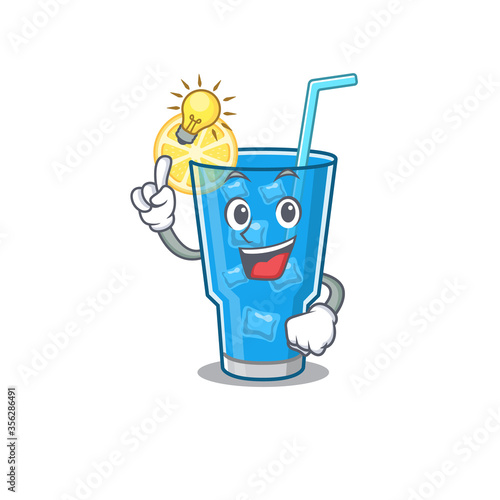 Mascot character of smart blue lagoon cocktail has an idea gesture photo