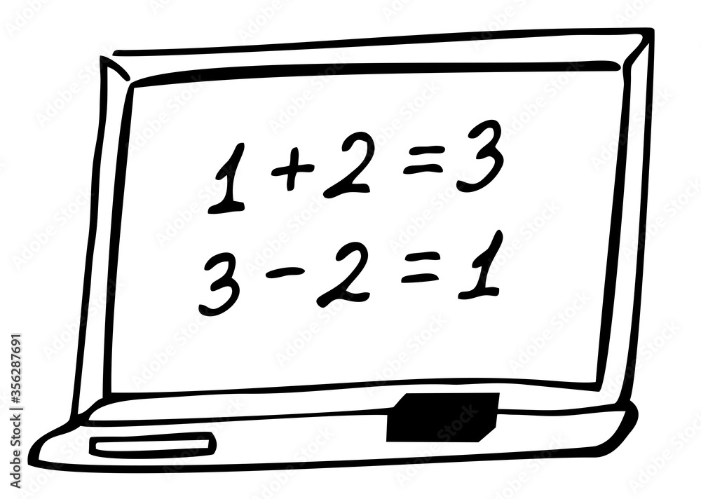 Black-and-white icon of a school Board with mathematical examples Black-and-white icon of a school Board with mathematical examples