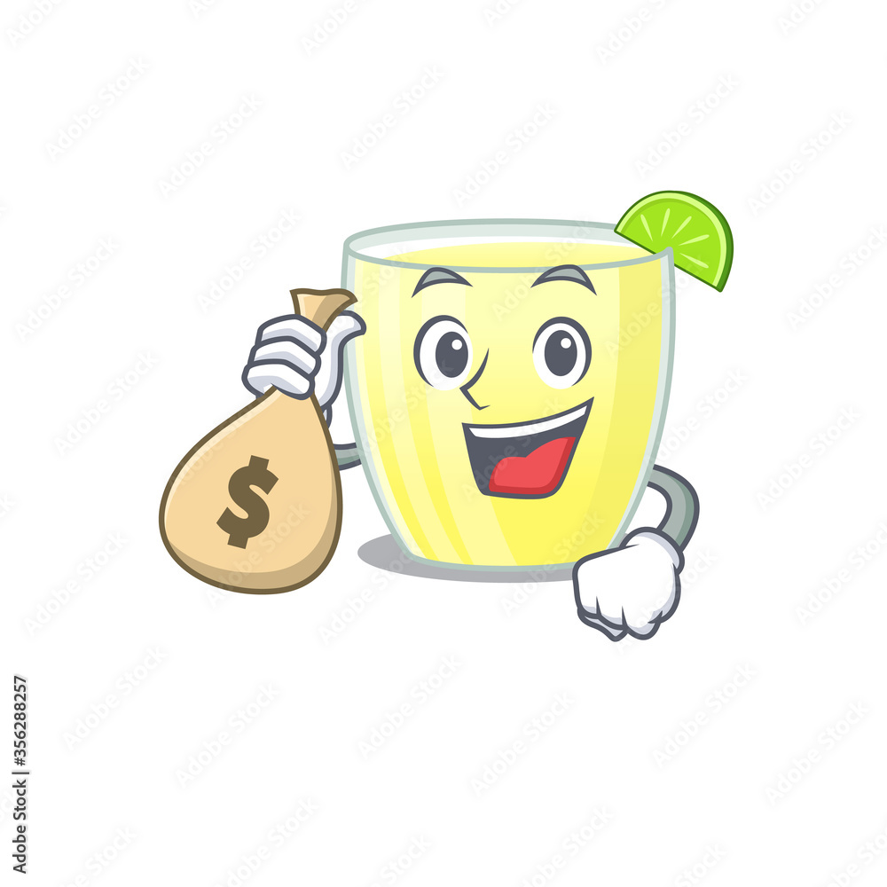 Crazy rich daiquiri cocktail mascot design having money bags