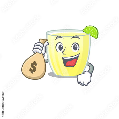 Crazy rich daiquiri cocktail mascot design having money bags