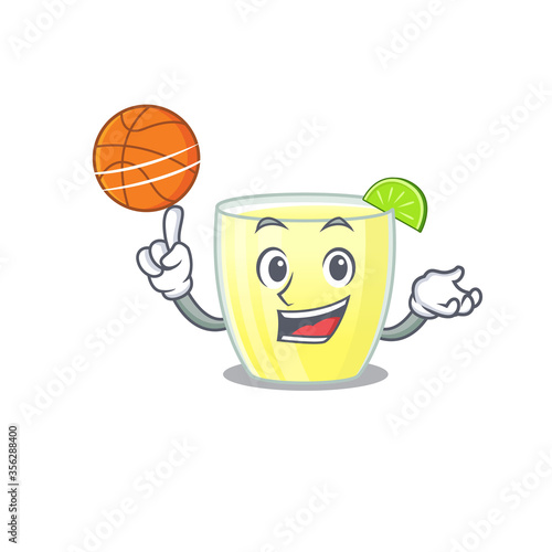 Sporty cartoon mascot design of daiquiri cocktail with basketball