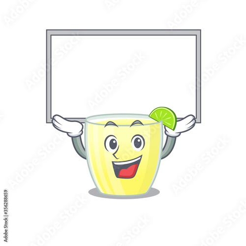 Caricature character of daiquiri cocktail succeed lift up a board