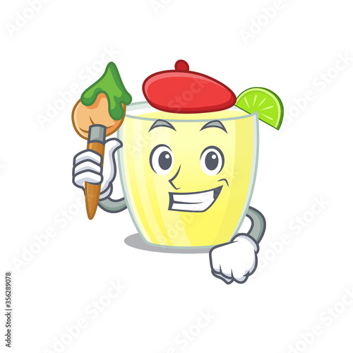 An artistic daiquiri cocktail artist mascot design paint using a brush