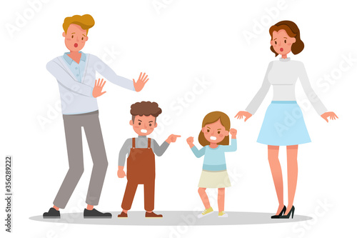 Family character vector design. Presentation in various action with emotions, angry and sad.