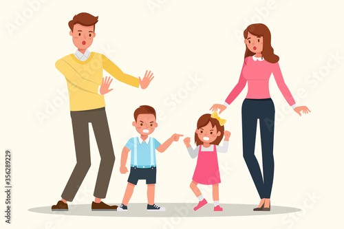Family character vector design. Presentation in various action with emotions, angry and sad. no2