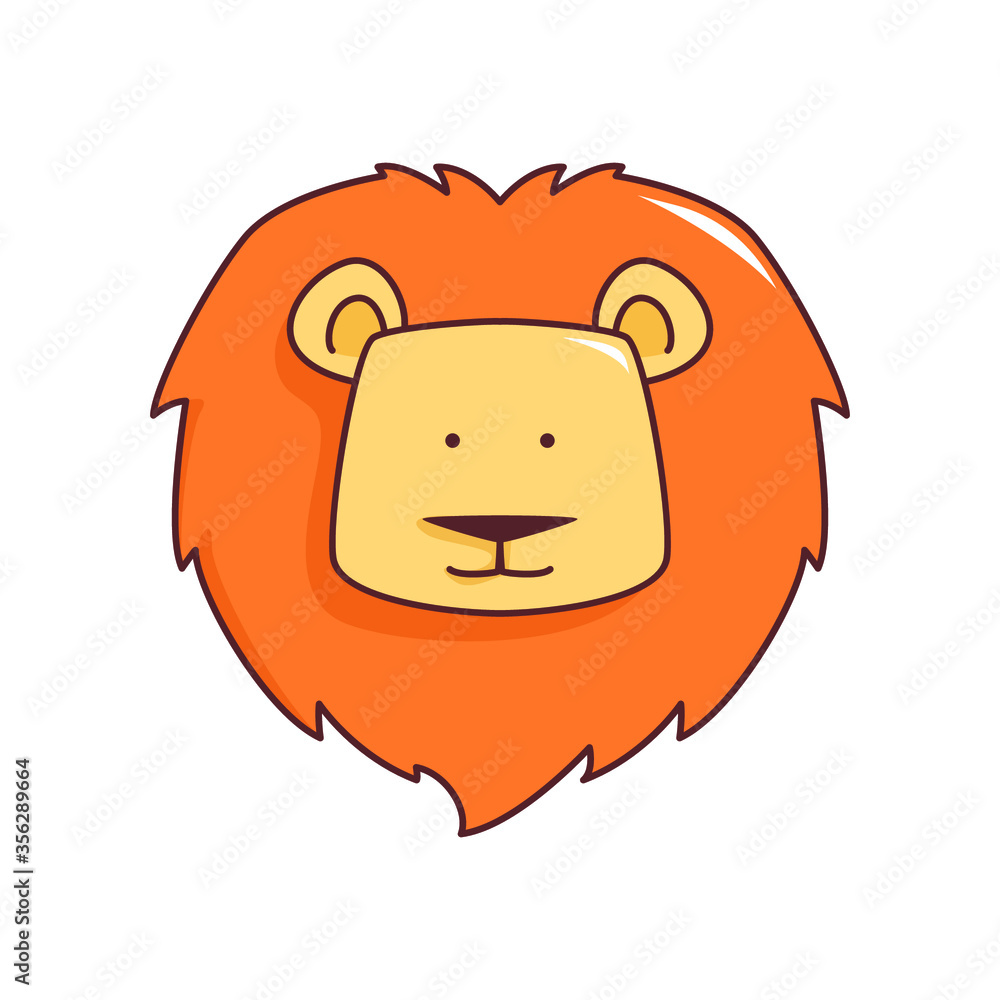 Vector illustration of a cartoon lion’s head. Isolated on white background. Cute wild animal Vector illustration of a cartoon lion’s head. Isolated on white background. Cute wild animal