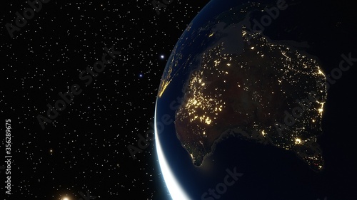 realistic night Australia from space 3d render