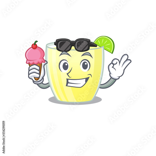 A cartoon drawing of daiquiri cocktail holding cone ice cream