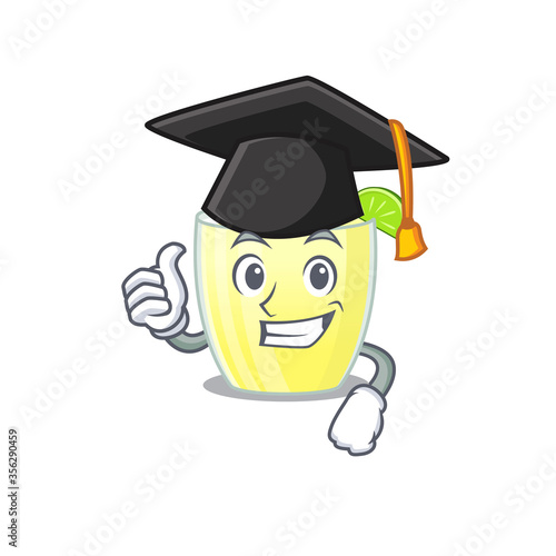 Happy proud of daiquiri cocktail caricature design with hat for graduation ceremony