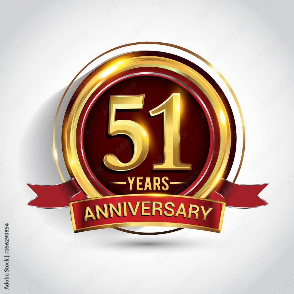 51st golden anniversary logo with ring and red ribbon isolated on white background 51st golden anniversary logo with ring and red ribbon isolated on white background