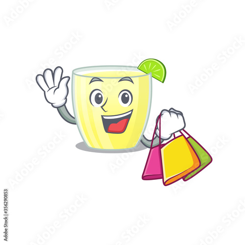 wealthy daiquiri cocktail cartoon character with shopping bags