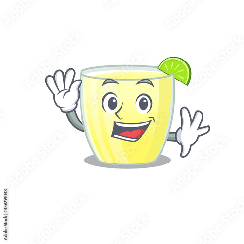 A charming daiquiri cocktail mascot design style smiling and waving hand