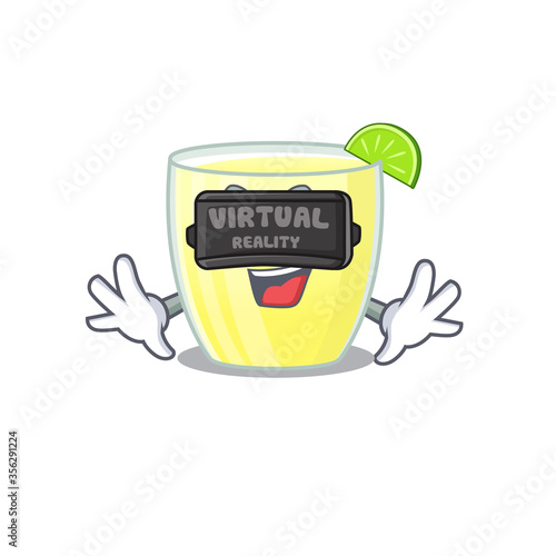 A cartoon image of daiquiri cocktail using modern Virtual Reality headset