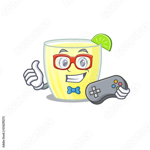 Mascot design style of daiquiri cocktail gamer playing with controller