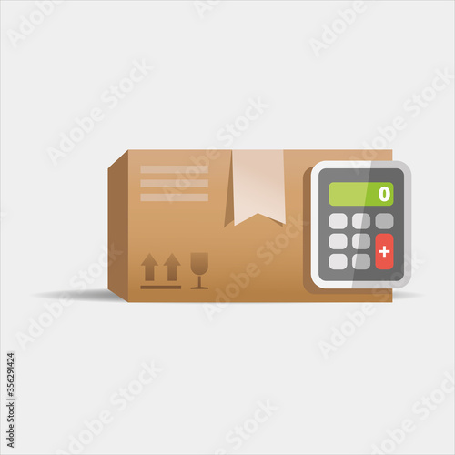 Box icon, delivery and shipping. Cardboard package and calculator icon on a light background. For use in website, presentation, graphic design. Vector. 