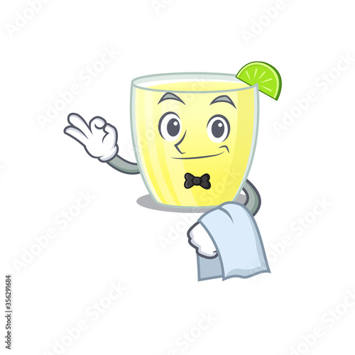 A cartoon picture of daiquiri cocktail waiter with a white napkin