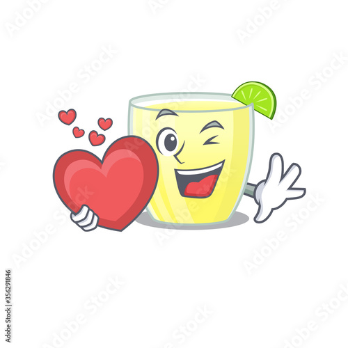 A sweet daiquiri cocktail cartoon character style holding a big heart
