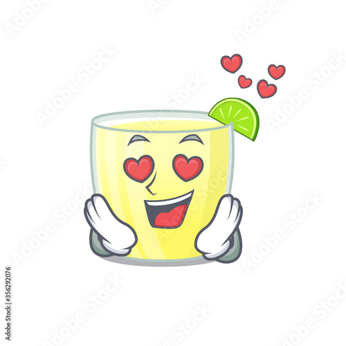 Romantic daiquiri cocktail cartoon character has a falling in love eyes