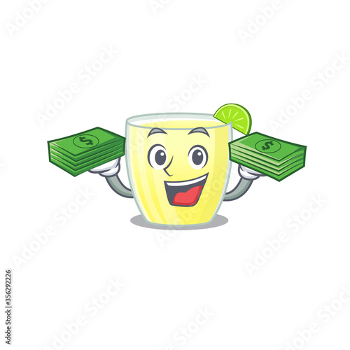 A wealthy daiquiri cocktail cartoon character with much money