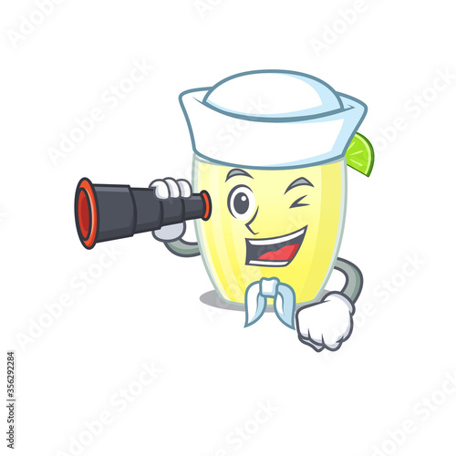 A cartoon picture of daiquiri cocktail Sailor using binocular
