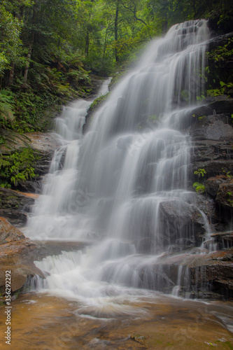 Beautiful  cascading Sylvia Falls.Along the Valley of the Waters Track.Blue Mountains N.S.W. Australia. 