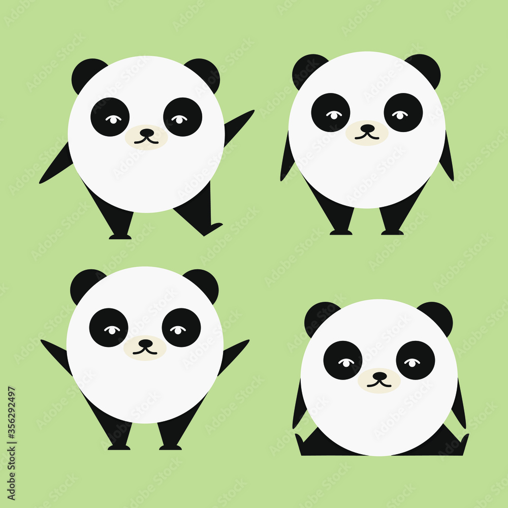 Obraz premium Cute Little Pandacharacter vector illustration for kids set in modern, flat style
