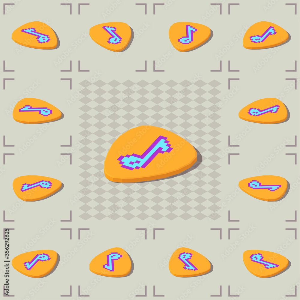 Fototapeta premium Set of isometric colorful guitar picks with shadow