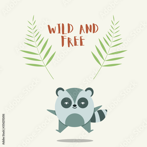 Cute Raccoon postcard vector illustration, Raccoon background art in flat style