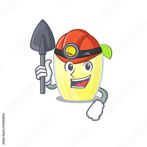 A cartoon picture of daiquiri cocktail miner with tool and helmet