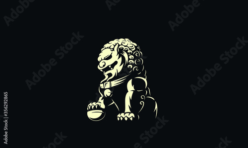 Chinese Lion statue logo illustration