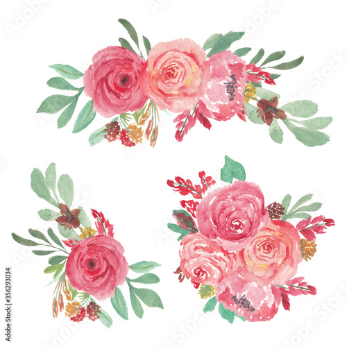 Rose floral arrangement collection in watercolor painting
