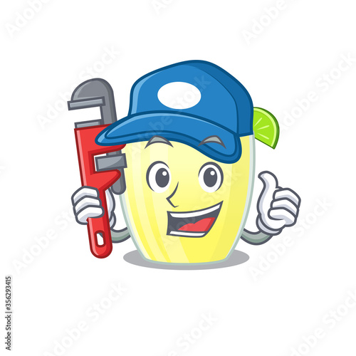 cartoon character design of daiquiri cocktail as a Plumber with tool