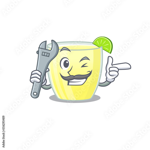 A caricature picture of daiquiri cocktail working as a mechanic
