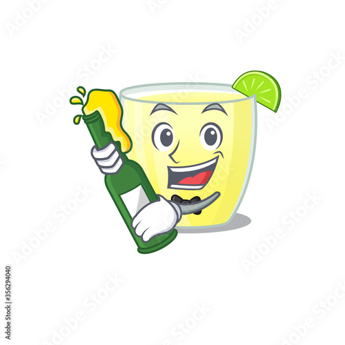 caricature design concept of daiquiri cocktail cheers with bottle of beer
