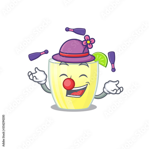 A daiquiri cocktail cartoon design style succeed playing juggling