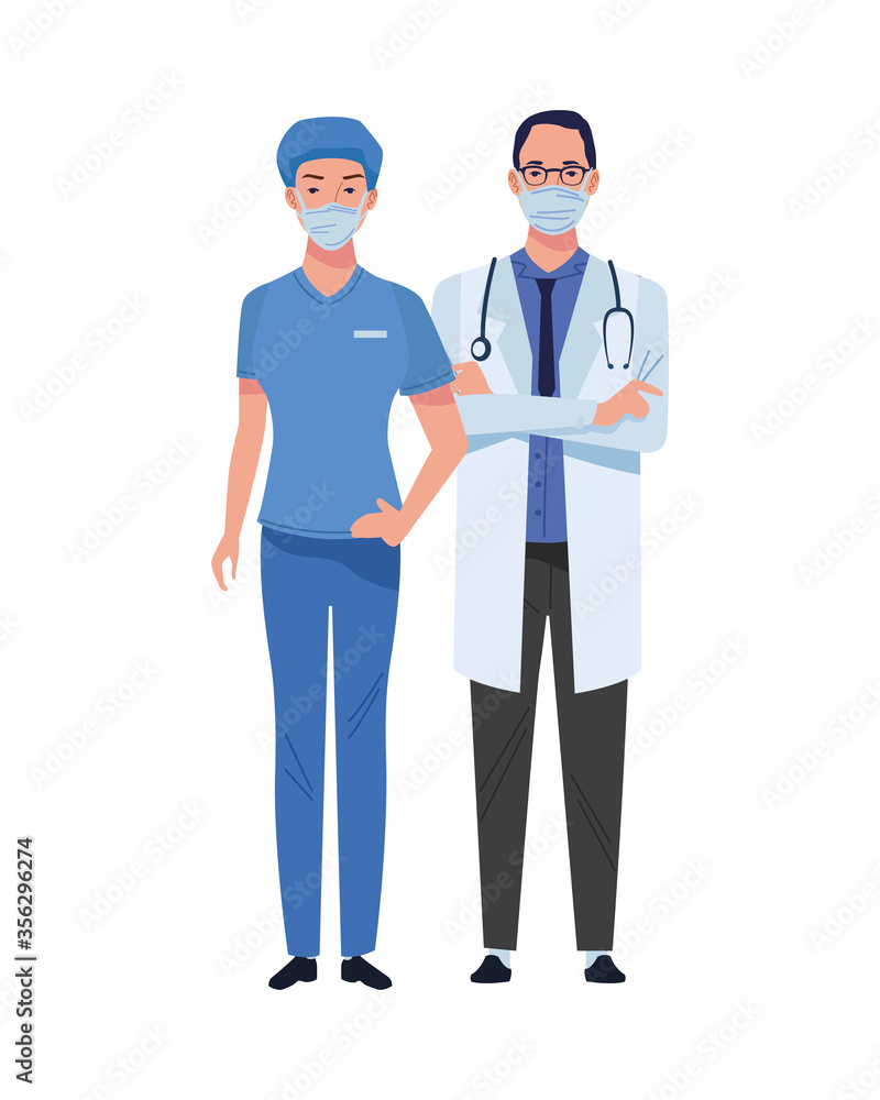 couple doctor and surgeon wearing medical masks characters couple doctor and surgeon wearing medical masks characters