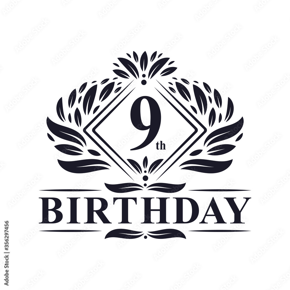 9 years Birthday Logo, Luxury 9th Birthday Celebration. 9 years Birthday Logo, Luxury 9th Birthday Celebration.