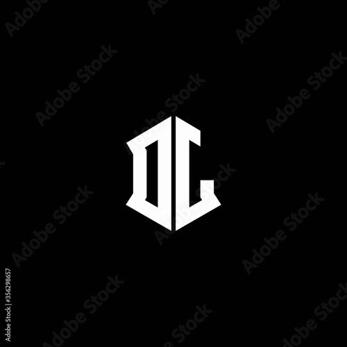 dj logo monogram with shield shape design template photo