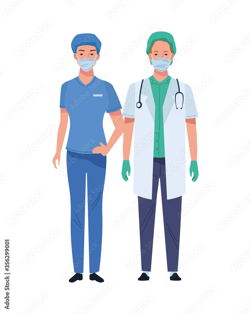 couple doctor and surgeon wearing medical masks characters couple doctor and surgeon wearing medical masks characters