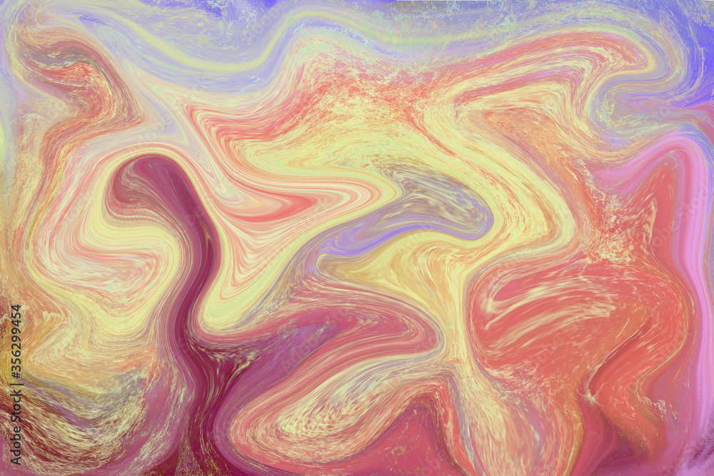 Fototapeta premium Red yellow liquid color illustration. Vibrant digital texture. Smudged cover template. Jasper stone abstract backdrop