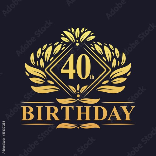 40 years Birthday Logo, Luxury Golden 40th Birthday Celebration.