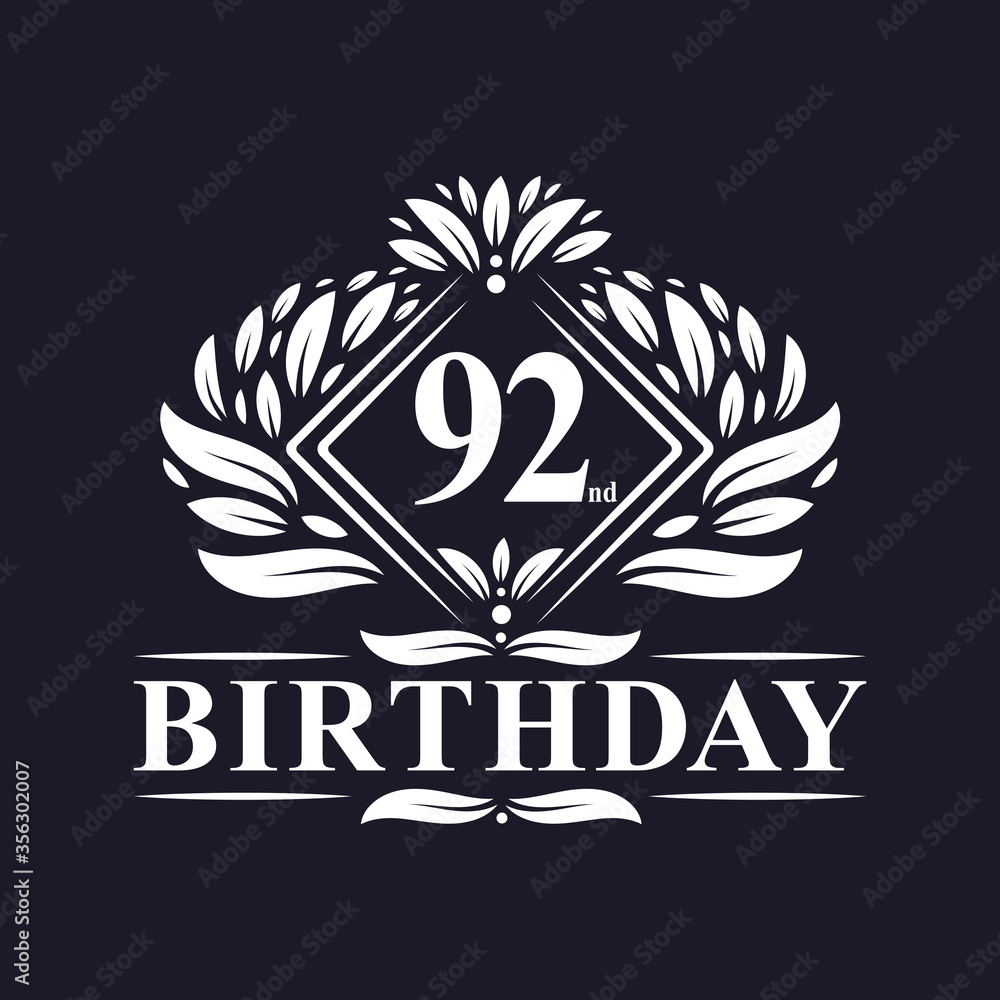 92 years Birthday Logo, Luxury 92nd Birthday Celebration. 92 years Birthday Logo, Luxury 92nd Birthday Celebration.