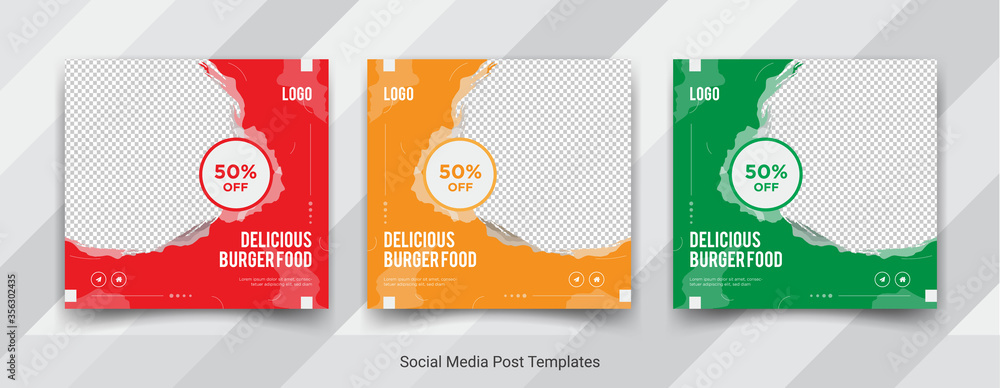Burger food, social media square post templates, web banner templates. Promotional banner design 