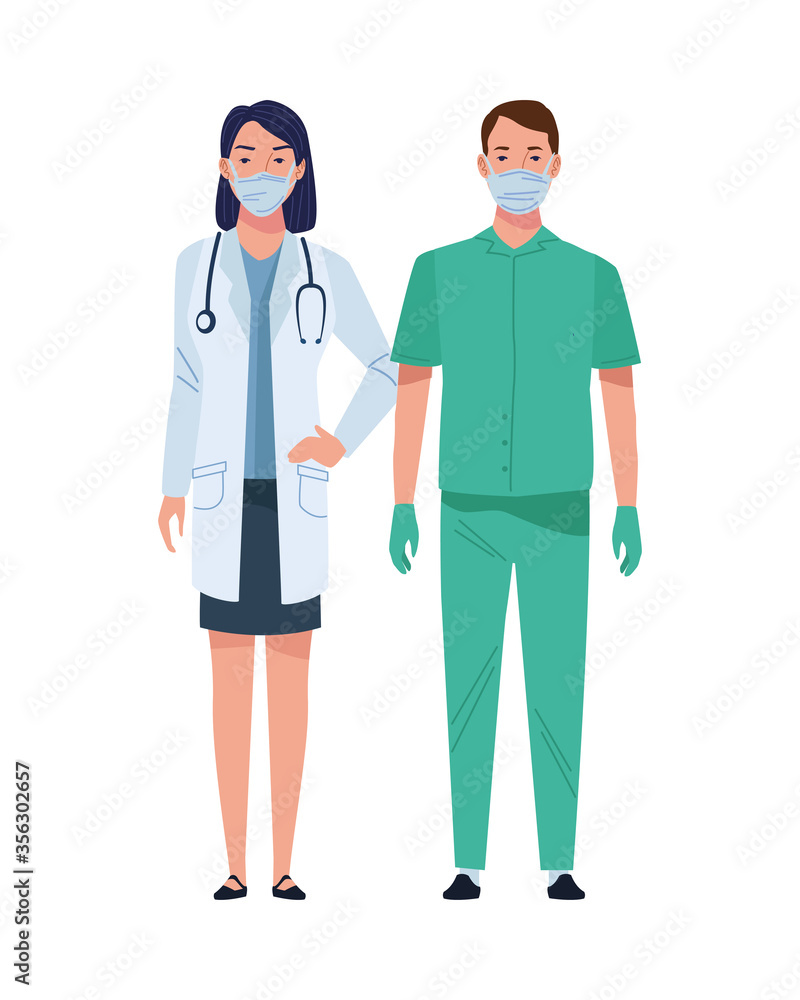 couple doctor and surgeon wearing medical masks characters couple doctor and surgeon wearing medical masks characters