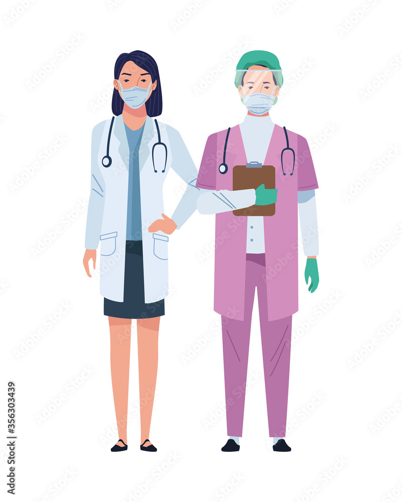 female doctor and surgeon wearing medical masks characters female doctor and surgeon wearing medical masks characters