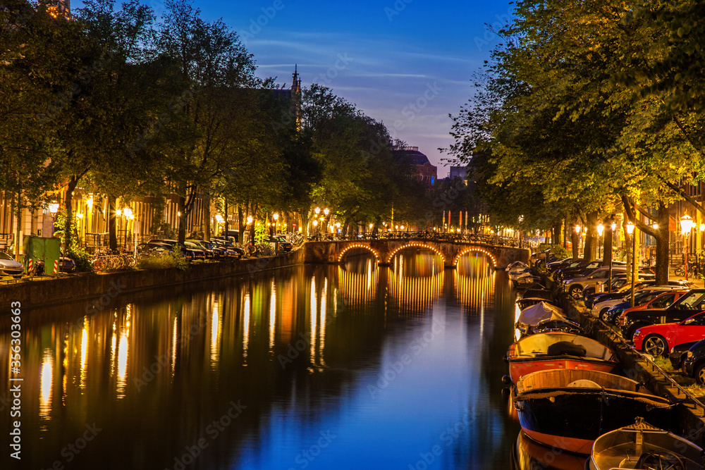 Canal in Amsterdam at twilight