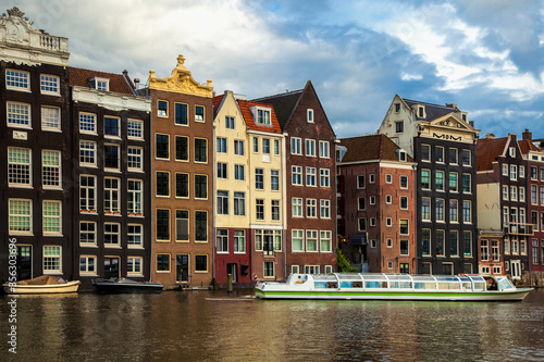 Row houses along a canal in Amsterdam